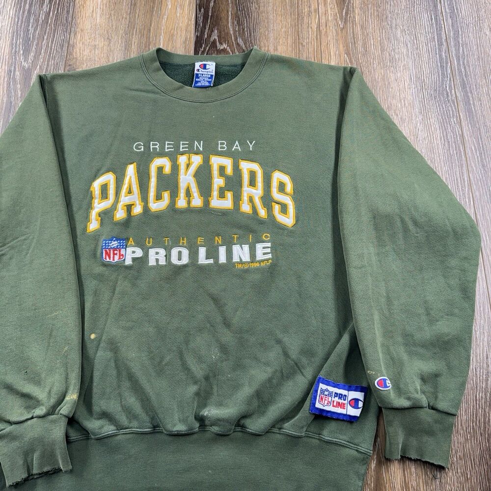 Vintage Green Bay Packers Sweatshirt Mens XL Distressed Champion Pro Line NFL